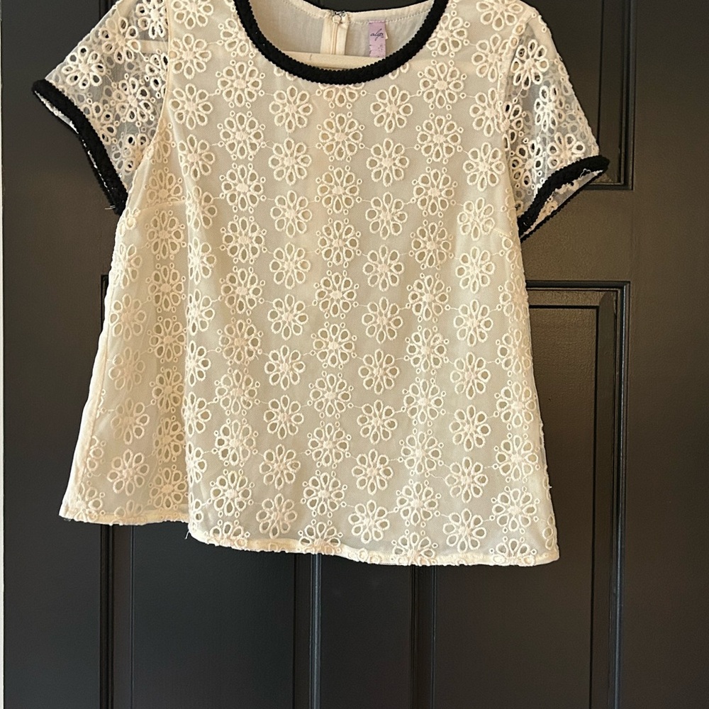 Floral Lace Top with Black Trim